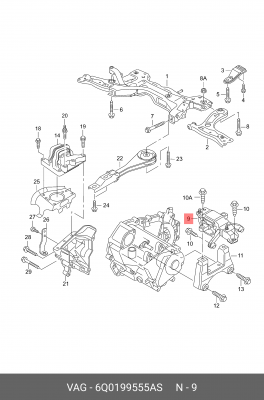 Опора двигателя VW Polo (02-) SKODA Fabia (00-) левая МКПП OE 6Q0 199 555 AS VAG