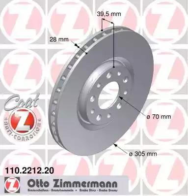 диск тормозной перед.! 305x28\ Alfa Romeo 159 1.8-2.2 05-11/Giulietta 1.4-2.0 10 110.2212.20 ZIMMERMANN