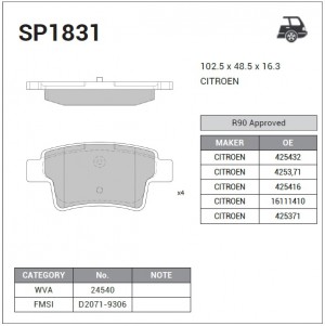 Колодки тормозные дисковые Citroen C4 Picasso 1.8/2.0 16V/1.6HDi/2.0HDi 06 SP183 SP1831 SANGSIN
