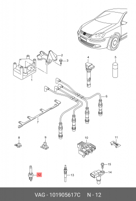 Свеча зажигания VW Polo Sedan,Golf AUDI SEAT SKODA LongLife OE 101 905 617 C VAG