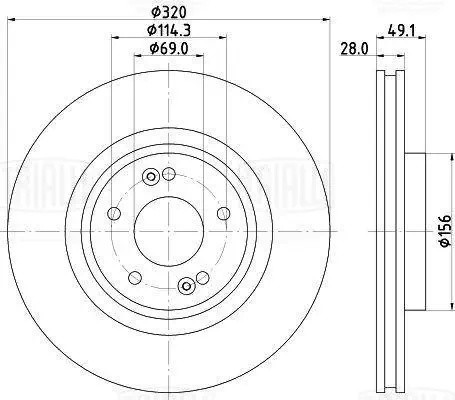 Диск торм. Kia Sorento II (09-)/Hyundai Santa Fe (12-) перед. d=320 (окраш.) (DF DF073108 TRIALLI