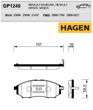 колодки дисковые передние! HAGEN\ Infiniti FX35/EX35/G35 05>, Nissan 350Z/Pathfi GP1249 HAGEN