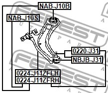 Рычаг левый NISSAN X-TRAIL T32, QASHQAI II, RENAULT KOLEOS II 0224-J11ZFLH 0224J11ZFLH FEBEST
