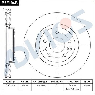 Диск тормозной пер. ADVICS B6F194B B6F194B ADVICS