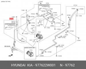 ШЛАНГ КОМПРЕССОРА КОНДИЦИОНЕРА, ИЗ ВУЛКАНИЗОВАННОЙ РЕЗИНЫ, АРМИРОВАН С 97762-2W0 977622W001 HYUNDAI KIA