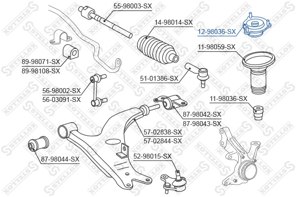 опора амортизатора переднего!\ Toyota RAV 4 all 94-00 12-98036-SX STELLOX