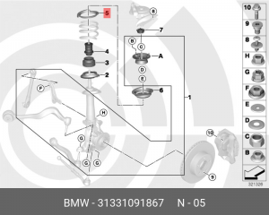 Проставка пружины BMW 5 (E39) передней верхняя ОЕ 31 33 1 091 867 BMW