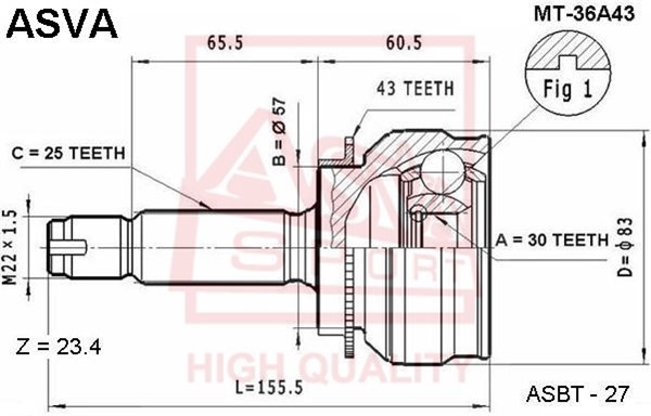 ШРУС НАРУЖНЫЙ MT36A43 MT-36A43 ASVA