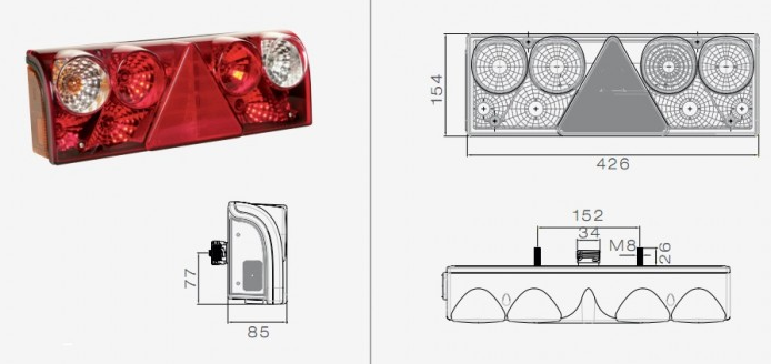 фонарь задний! EUROPOINT II 024 б/л левый, желтый поворот, под провод Schmitz U024-00L TEH AVTO SVET