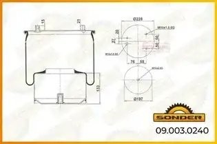 Пневморессора Premium со стаканом (металл) 3 шп. M10/1 отв. M16,*1,5/стак. 1 отв 090030240 SONDER