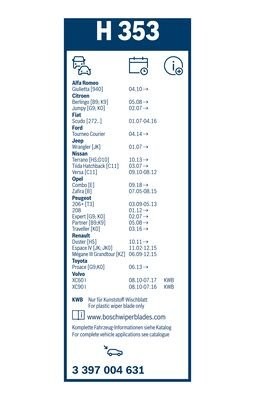 CITROEN/FIAT/NISSAN/OPEL/PEUGEOT/RENAULT задняя 350мм 3 397 004 631 BOSCH