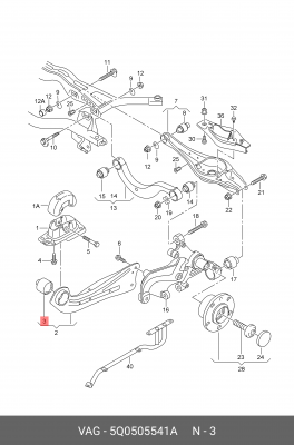Сайлентблок AUDI A3 (03-13) рычага заднего продольного OE 5Q0 505 541 A VAG