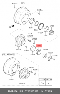 Подшипник ступицы HYUNDAI HD120,AeroTown дв.D6DA19/22,D6GA задней наружный OE 5270373520 HYUNDAI KIA