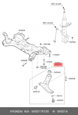 Рычаг подвески HYUNDAI Solaris KIA Rio (11-) передней нижний правый OE 54501 1R100 HYUNDAI KIA