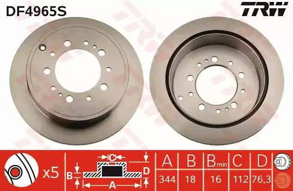 Диск тормозной задний TOYOTA LAND CRUISER 200, LEXUS LX570 DF4965S DF4965S TRW