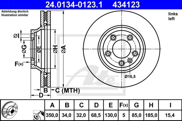 24.0134-0123.1 диск тормозной передний! левый\ VW Touareg 03> 24.0134-0123.1 ATE