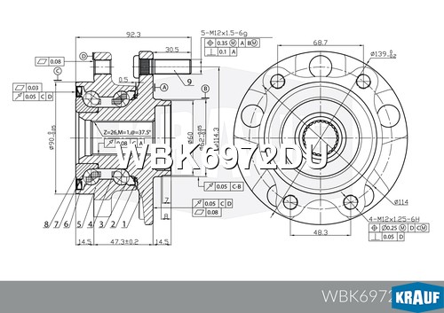 Ступица в сборе TOYOTA [перед, ABS, Kit] RAV4 III,IV (XA30,XA40) Corolla X,XI (E WBK6972DU KRAUF