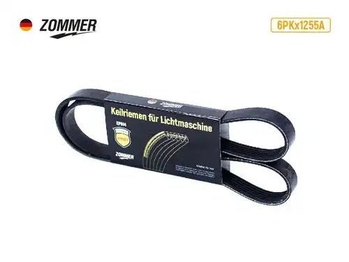 Ремень 1255 (6РК) HYUNDAI. KIA, OPEL, FIAT ATHLET поликлиновый EPDM 6PK1255A ZOMMER