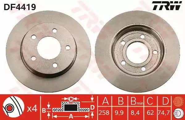Диск тормозной MAZDA 3 (02-) задний (1шт.) TRW DF4419 TRW