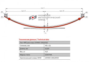 лист рессоры! №2 задняя L=1220mm (3-х листовая) \ ВИС 2347, 2349 234902912050 OMK AUTO