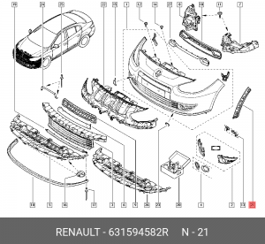 кронштейн бампера пер.!\ Renault 631594582R RENAULT