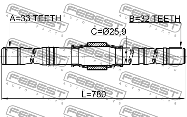 Полуось правая (без шарниров) MITSUBISHI GALANT 03-12 0412-DJRH 0412DJRH FEBEST
