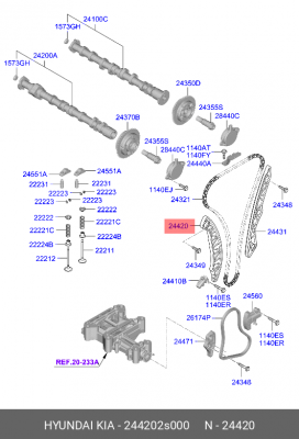 Направляющая KIA K5 (20-) цепи ГРМ OE 244202S000 HYUNDAI KIA