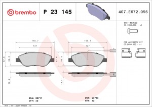 P23145 колодки дисковые передние!\ Alfa Romeo Mito, Fiat Bravo 07> P23145 BREMBO