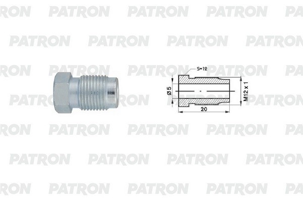 Штуцер универсальный M12X1,0, L20MM, S12, D5MM PHL5100104 PHL5100104 PATRON