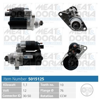 Стартер VW Golf (04-14) AUDI A3 (04-08) SEAT Leon (06-13) SKODA Octavia (04-13)  5015125 MEAT DORIA