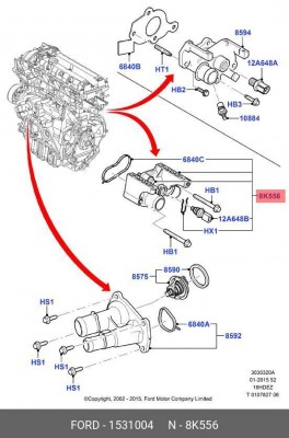 Фланец FORD Focus (04-) системы охлаждения OE 1 531 004 FORD