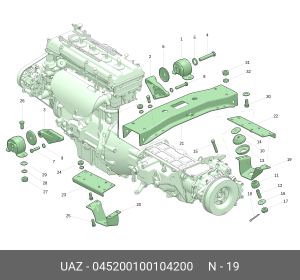Кронштейн УАЗ-3741 крепления опоры задней двигателя правый (ОАО УАЗ) 045200100104200 UAZ UAZ