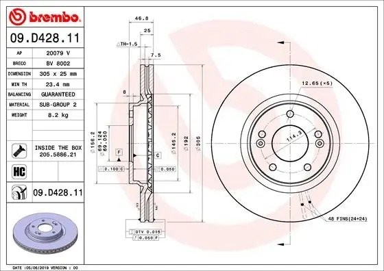Диск тормозной 09.D428.11 09D42811 BREMBO