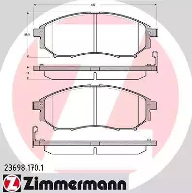 колодки дисковые !перед. 157x58x17 \ Nissan Murano 3.5 4WD 05> 23698.170.1 ZIMMERMANN