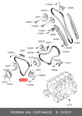 Цепь ГРМ HYUNDAI Starex H-1 (01-) распредвала OE 23351-4A020 HYUNDAI KIA