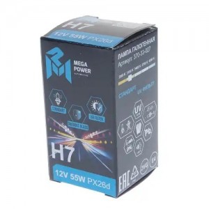 Лампа 12V H7 55W PX26d Standart MEGAPOWER 37033027 MEGA POWER