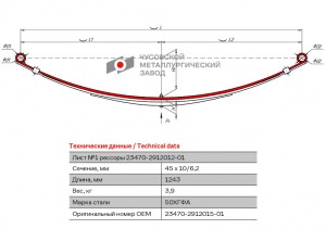 лист коренной задн.! №1 45х10 L=1243  ВИС 23470291201501 OMK AUTO