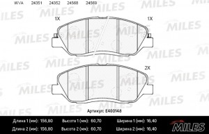 Колодки тормозные передние (без датчика) (Смесь Low-Metallic) (HYUNDAI SANTA FE  E400148 MILES