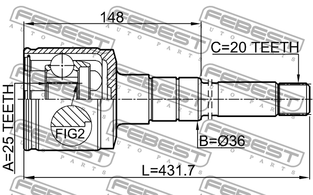 ШРУС внутренний правый TOYOTA CALDINA AT211,CT216,ST21 97.08-02.09 0111-ST215RH 0111-ST215RH FEBEST