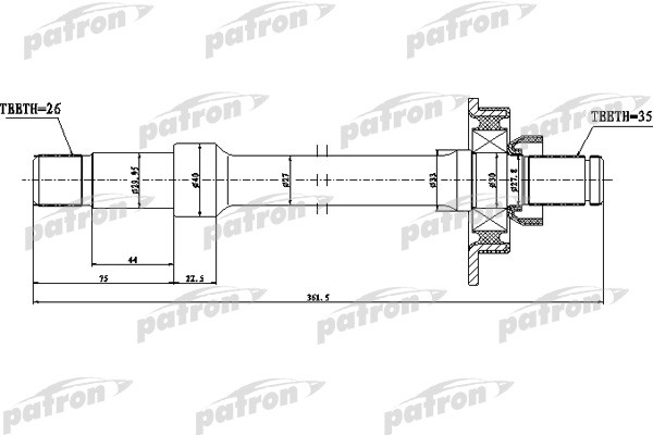 Вал приводной с подвесным подшипником VW: SHARAN 1.9TDI с ABS 95- PDS0537 PDS0537 PATRON