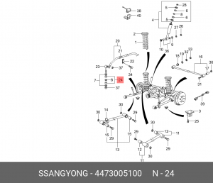 Втулка стабилизатора SSANGYONG Actyon (06-),Kyron (05-),Rexton (02-) заднего OE 44730-05100 SSANG YONG