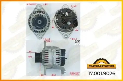 Генератор Premium 24V, 150А со шкивом о.н VOLVO 22591477 / MAHLE - MG 951 — 2 го 170019026 SONDER