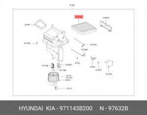 Фильтр воздушный салона KIA Opirus (06-) угольный OE 971143B200 HYUNDAI KIA