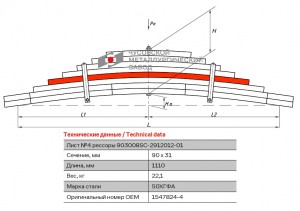 лист рессоры задн.! №4 90х31 L=1110 Scania 903008SC-2912104-01 OMK AUTO
