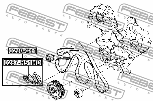 Ролик натяжителя руч ремня NISSAN PATHFINDER R51 0287-R51MD 0287-R51MD FEBEST