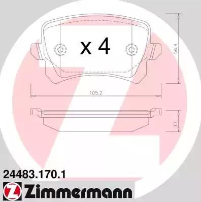 колодки дисковые !задн. 106x56x17 \ VW Tiguan 1.4TFSi/2.0TDi/2.0TFSi 07> 24483.170.1 ZIMMERMANN