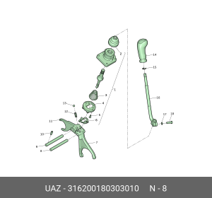 Шток УАЗ-3163 вилки включения переднего моста (ОАО УАЗ) 316200180303010 UAZ UAZ