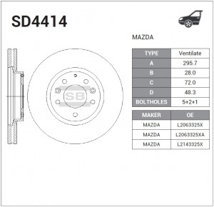 Диск тормозной MAZDA CX-7 06-/CX-9 07- передний SD4414 SD4414 SANGSIN
