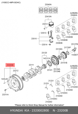 Маховик HYUNDAI Getz (02-) (1.1) KIA Picanto (04-) OE 2320002800 HYUNDAI KIA
