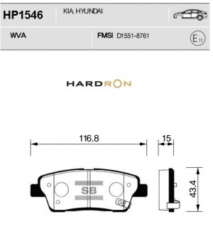 Колодки тормозные KIA Quoris (12-) задние (4шт.) HARDRON SANGSIN HP1546 SANGSIN